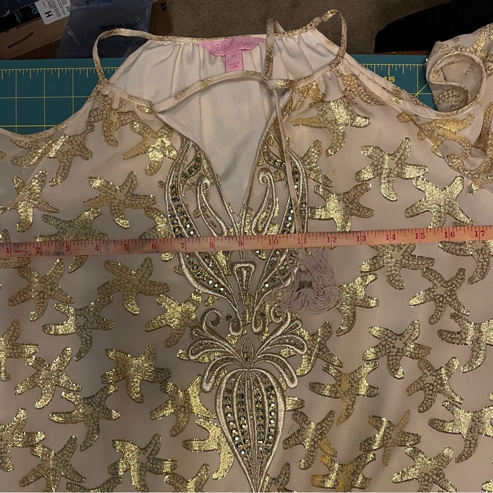 Lilly Pulitzer Fulton Gold Metallic Starfish Dress. XS NWOT - Picture 11 of 12